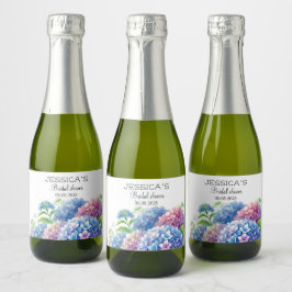 Hortensia Blauwe Bloemen Bruidsdouche Feest Sparkling Wijnetiket