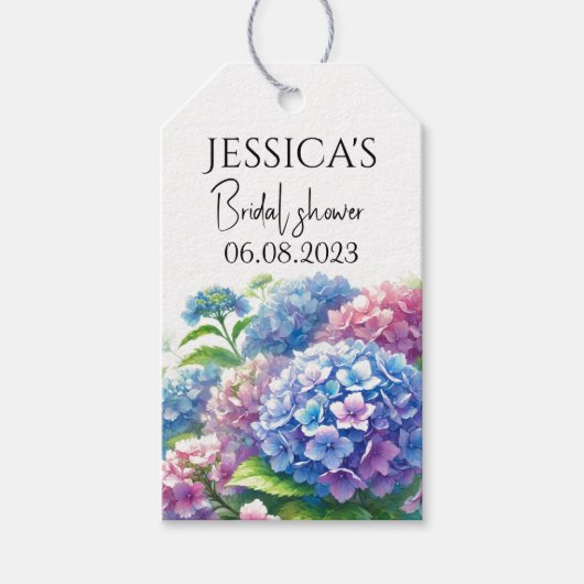 Hortensia Blauwe Bloemen Bruidsfeest Party Cadeaulabel (Voorkant)