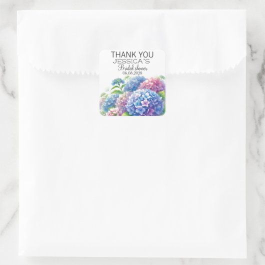 Hortensia Blauwe Bloemen Bruidsfeest Vierkante Sticker (Tas)