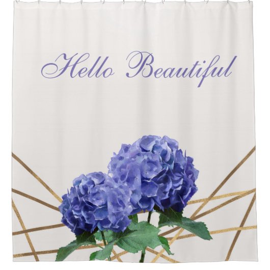 Hortensia Blauwe Bloemen & Goud Bloemrijke Chic Le Douchegordijn (Voorkant)