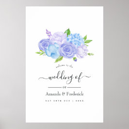 Hortensia Blauwe en Licht Lavendel Bruiloft Welkom Poster