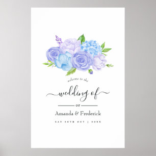 Hortensia Blauwe en Licht Lavendel Bruiloft Welkom Poster