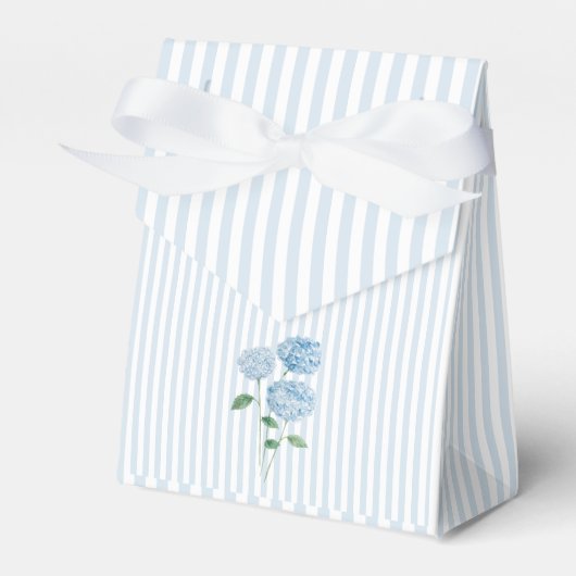 Hortensia Bloem Blauwe Streep Preppy Bedankdoosjes (Voorkant Zijde)