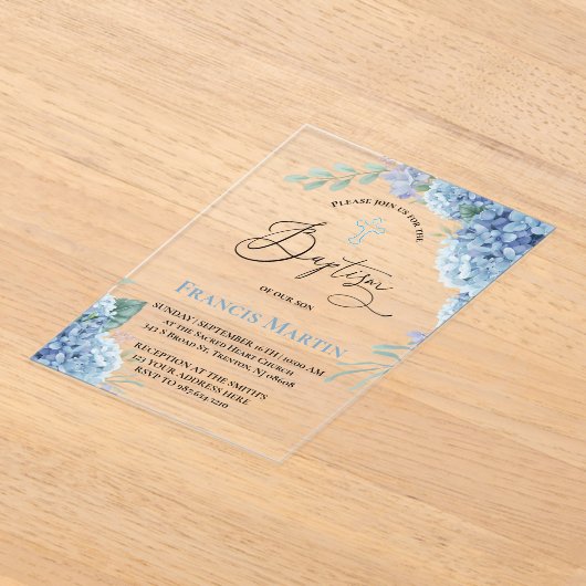 Hortensia bloemen Doop Acryl Uitnodigingen (Laagn)