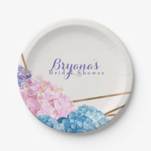 Hortensia Bloemen & Goud Chic Elegante Lente Papieren Bordje