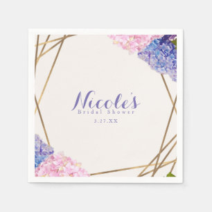 Hortensia Bloemen & Gouden Elegante Lente Bruiloft Servet