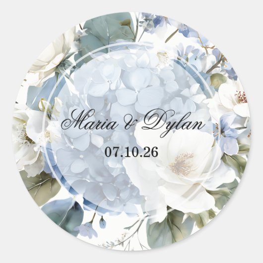 Hortensia Bloemen Ronde Sticker (Voorkant)