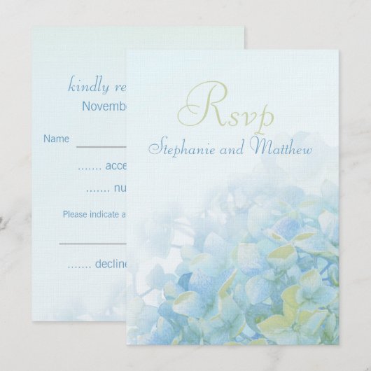 Hortensia bloemige formele bruiloft RSVP Kaart (Voorkant / Achterkant)