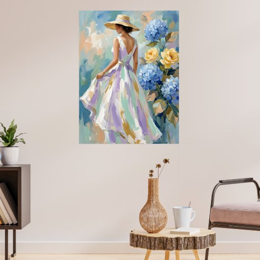 Hortensia bloemschilderij in mode poster (Woonkamer 3)