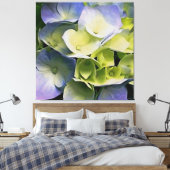 Hortensia Blossom Botanical Art Blue and Yellow Canvas Afdruk (Insitu (Slaapkamer))