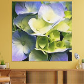 Hortensia Blossom Botanical Art Blue and Yellow Canvas Afdruk (Insitu (Woonkamer))