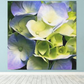 Hortensia Blossom Botanical Art Blue and Yellow Canvas Afdruk (Insitu (Houten vloer))