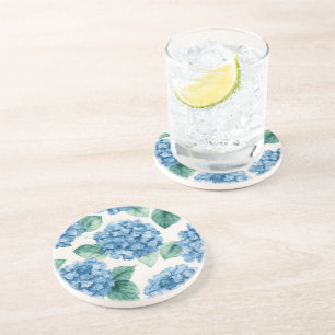 Hortensia Blues Bloemenschildering in Waterverf Bo Zandsteen Onderzetter