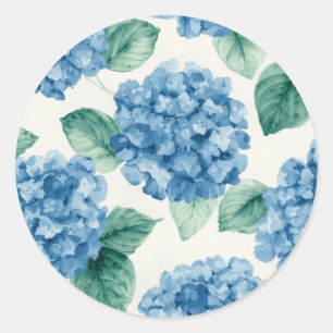 Hortensia Blues Bloemschildering in Waterverf Bota Ronde Sticker