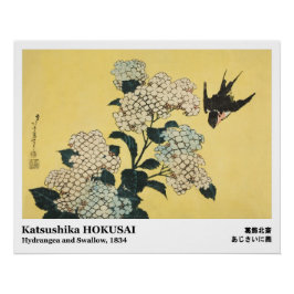 Hortensia en zwaluw van Hokusai Perfect Poster
