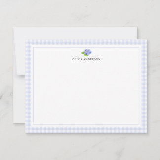 Hortensia Gingham Rand Personaliseerde Briefpapier Notitiekaartje