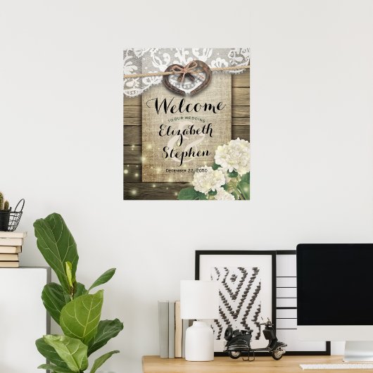 Hortensia Hoefijzer Landelijke Bruiloft Welkom Poster (Thuiskantoor)