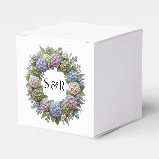 Hortensia Krans Monogram Trouwgunst Doos Bedankdoosjes (Voorkant Zijde)