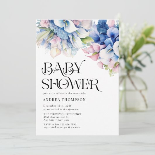 hortensia | Lelies Floral | BABY SHOWER WATERVERF Kaart (Staand voorkant)