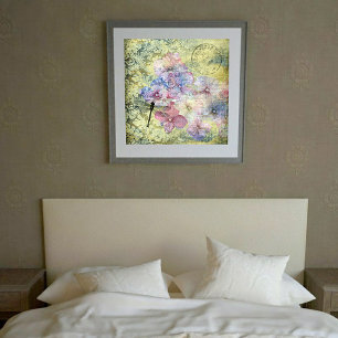 Hortensia Libelle Postmerk Grunge Poster