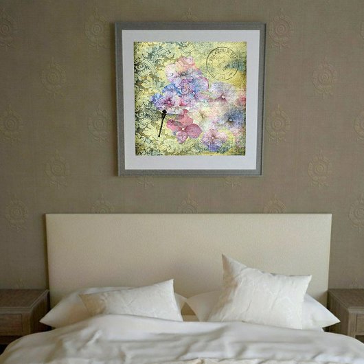 Hortensia Libelle Postmerk Grunge Poster