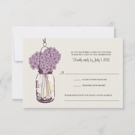 Hortensia & Mason Jar Bruiloftsreactie RSVP Kaartje (Voorkant)