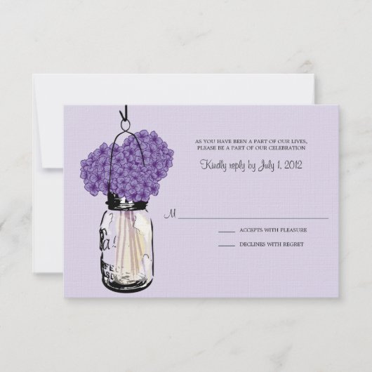 Hortensia & Mason Jar Huwelijksreactie RSVP Kaartje (Voorkant)