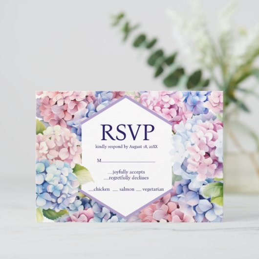Hortensia Menu Keuzes RSVP Response Kaart (Staand voorkant)