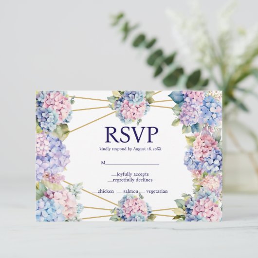 Hortensia Menu Keuzes RSVP Response Kaart (Staand voorkant)