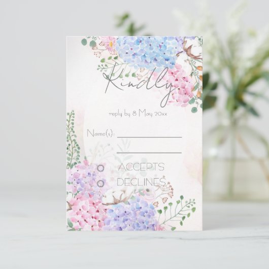 hortensia schilderijen Bruiloft RSVP Kaart (Staand voorkant)