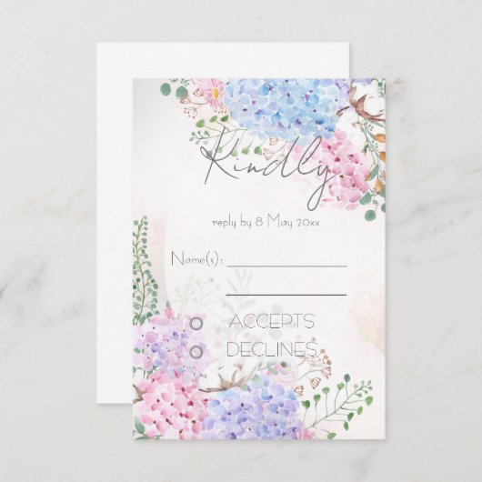hortensia schilderijen Bruiloft RSVP Kaart (Voorkant / Achterkant)