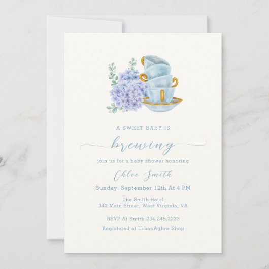  hortensia Tea Party Brouwen Baby shower Kaart (Voorkant)