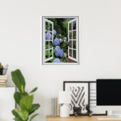 Hortensia Tuin Uitzicht Nep Raam Poster (Thuiskantoor)