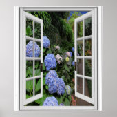 Hortensia Tuin Uitzicht Nep Raam Poster (Voorkant)