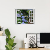 Hortensia Tuin Uitzicht Nep Raam Poster (Thuiskantoor)