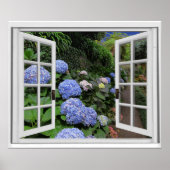 Hortensia Tuin Uitzicht Nep Raam Poster (Voorkant)