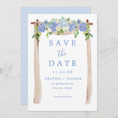 Hortensia Waterverf Stofblauw Rustiek Save The Date (Voorkant / Achterkant)