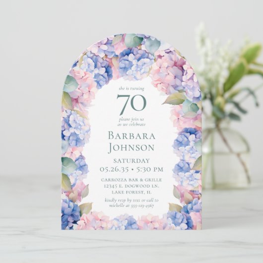 Hortensia's 70e verjaardagsfeestje kaart (Staand voorkant)