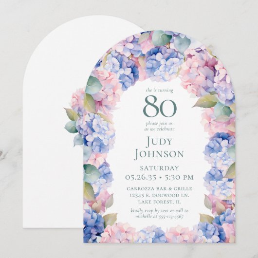 Hortensia's 80ste verjaardagsfeestje kaart (Voorkant / Achterkant)