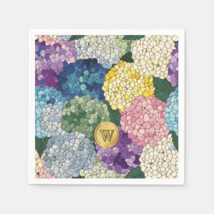 Hortensia's Bloemige Nep Gebrandschilderde Monogra Servet