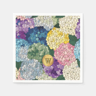 Hortensia's Bloemige Nep Gebrandschilderde Monogra Servet