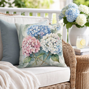 Hortensia's Bloemrijk Roze Blauw Wit Botanisch Buitenkussen
