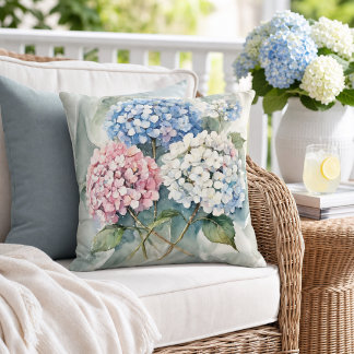 Hortensia's Bloemrijk Roze Blauw Wit Botanisch Buitenkussen