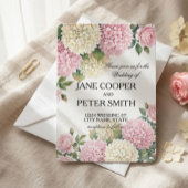 Hortensia's en rozen Budget Huwelijksuitnodiging Kaart