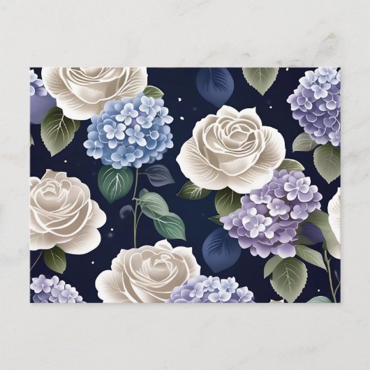 Hortensia's en witte rozen briefkaart (Voorkant)