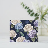 Hortensia's en witte rozen briefkaart (Staand voorkant)