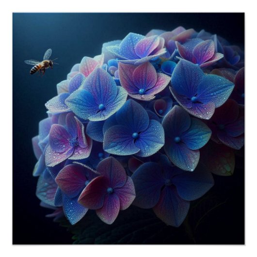 Hortensia's Floral Paarse en Blauw Perfect Poster (Voorkant)
