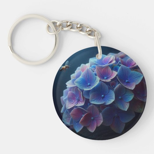 Hortensia's Floral Paarse en Blauw Sleutelhanger (Voorkant)