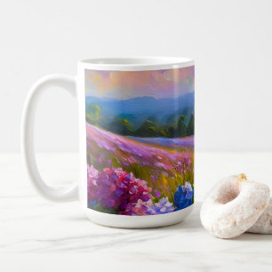 Hortensia's in een bloemenveldschilderij koffiemok