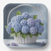 Hortensia's in rieten mand papieren bordje (Voorkant)